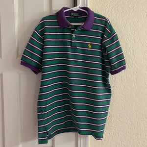 90s Polo Ralph Lauren Green Purple White Short Sleeve Collared Polo Shirt 18